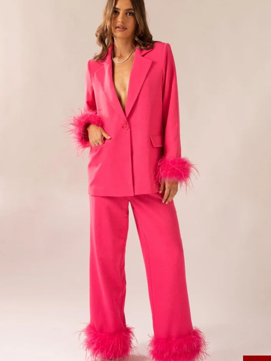 Peppermayo Jackets & Blazers - Peppermayo Shake it Off Hot Pink Feather Trim oversized Blazer